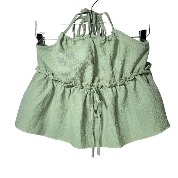 SHEIN Front Tie Crop Peplum Halter Top in Mint Green - Picture 5 of 12